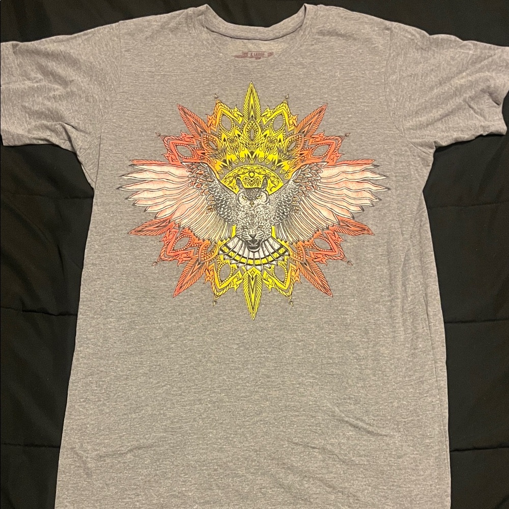 Men's Gray Graphic T-Shirt with Owl Design